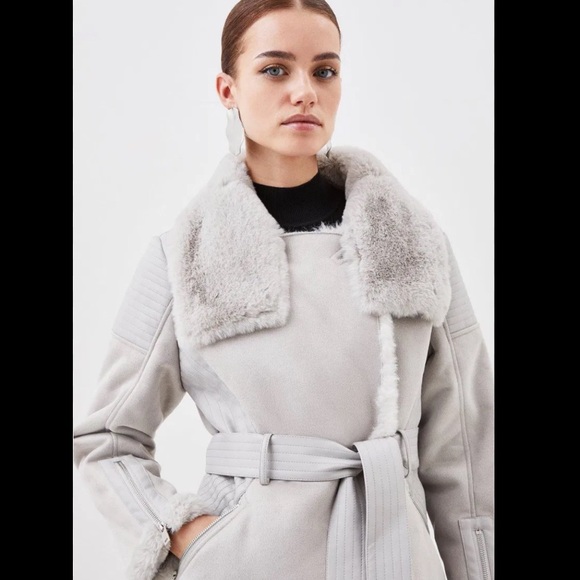 Karen Millen long line shearling coat - Picture 6 of 16
